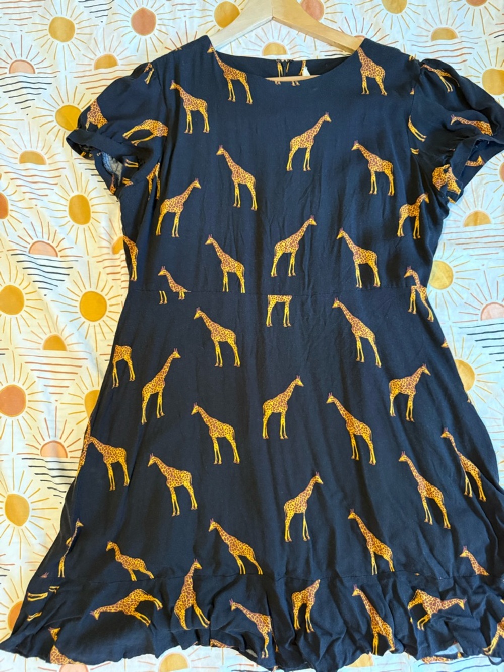 Sugarhill Black Midi Dress with Yellow Giraffe Print